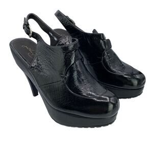 New Rachel Comey Phelan Croc Women Black Buckled Slingback Platform Heels 9.5